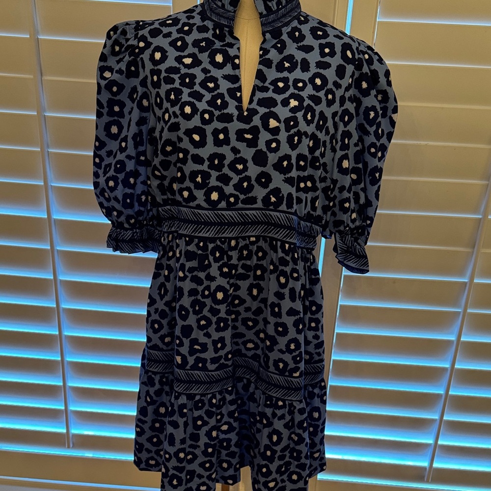 Gretchen Scott Designs Blue and Black Mini Teardrop Dress Size Medium